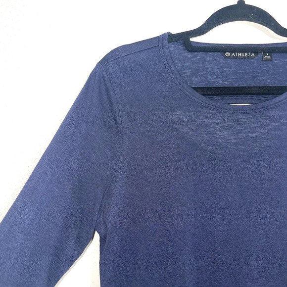 Athleta Breezy Navy Blue Cutout Back Semi-sheer Long Sleeve Top Small Women’s - Picture 4 of 12